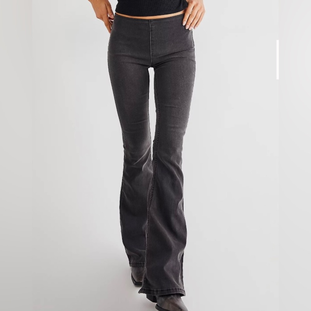 Free People Denim Flare Pants, Black/ Grey High Rise